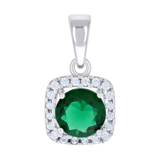 Sterling Silver Womens Green Cubic Zirconia Fashion Square Charm Pendant