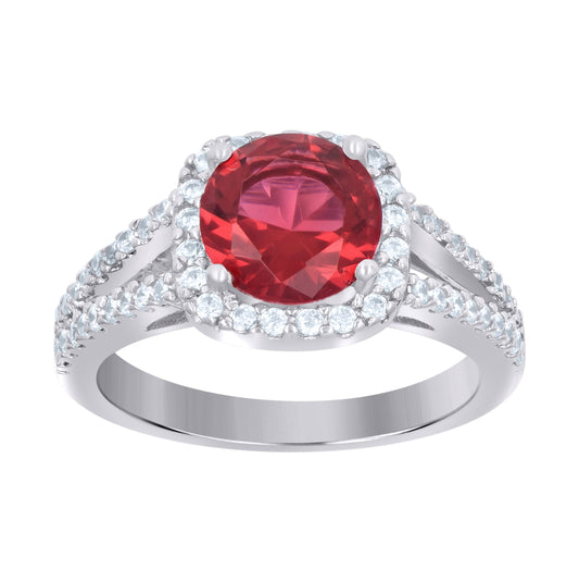 Sterling Silver Womens Cubic Zirconia Sizes 6 To 9 Red Color Center Stone Bridal Anniversary Engagement WeddingBand Ring
