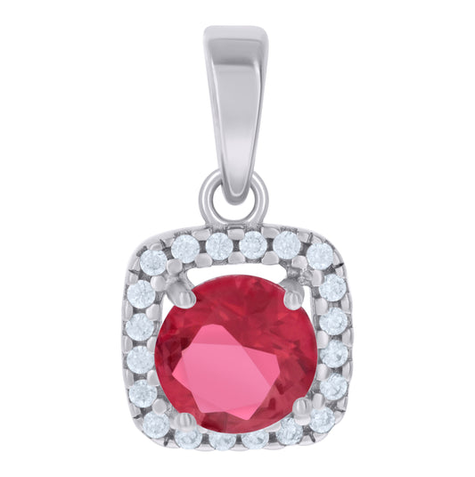 Sterling Silver Womens Red Cubic Zirconia Fashion Square Charm Pendant