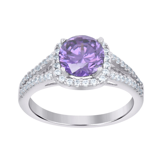 Sterling Silver Womens Cubic Zirconia Sizes 6-9 Purple Color Center Stone Bridal Anniversary Engagement WeddingBand Ring
