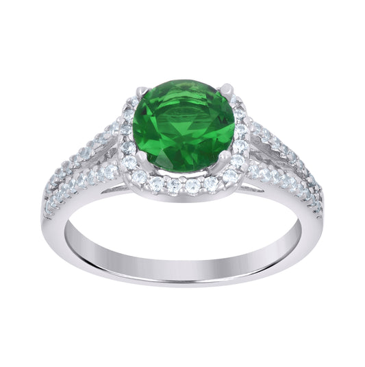 Sterling Silver Womens Cubic Zirconia Sizes 6 To 9 Green Color Center Stone Bridal Anniversary Engagement WeddingBand Ring