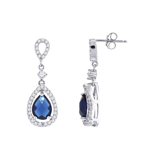 Sterling Silver Womens Blue Cubic Zirconia Tear Drop Dangle Earrings