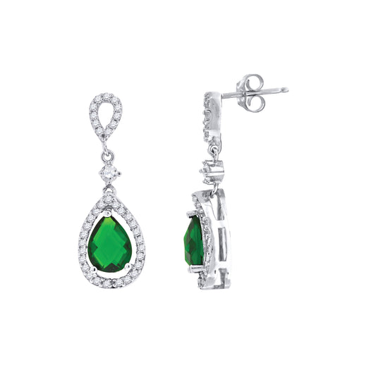 Sterling Silver Womens Green Cubic Zirconia Tear Drop Dangle Earrings