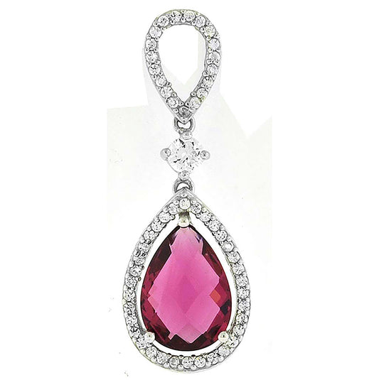 Sterling Silver Womens Cubic Zirconia Teardrop Charm Pendant
