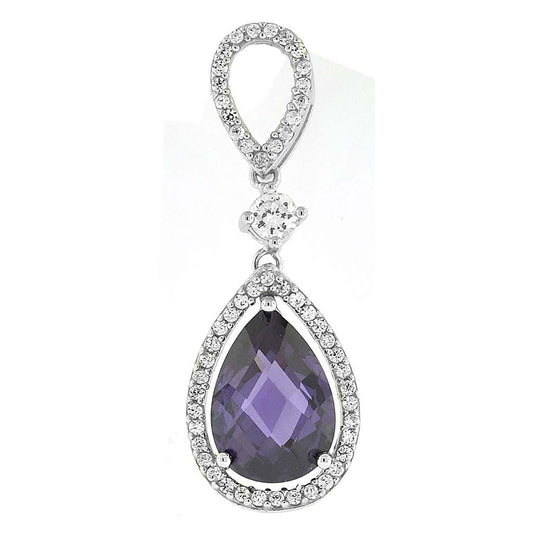 Sterling Silver Womens Cubic Zirconia Teardrop Charm Pendant
