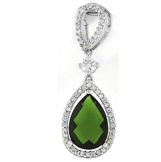 Sterling Silver Womens Cubic Zirconia Teardrop Charm Pendant