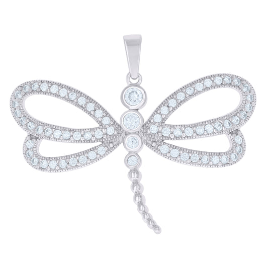 Sterling Silver Womens Cubic-Zirconia Dragonfly Insect Wildlife Fashion Pendant