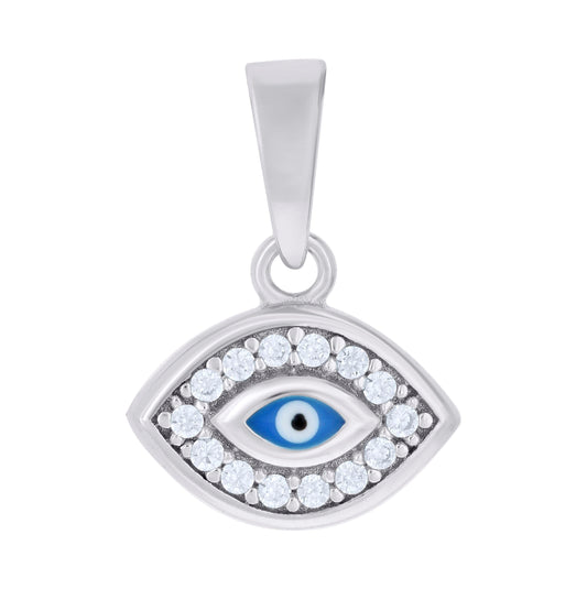 Sterling Silver Mens Cubic Zirconia Evil Eye Enamel Good Luck Charm Pendant