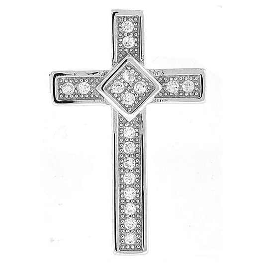 Sterling Silver Mens Cubic Zirconia Cross Religious Charm Pendant
