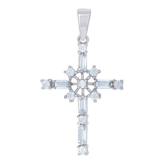 Sterling Silver Mens Cubic Zirconia Cross Religious Charm Pendant