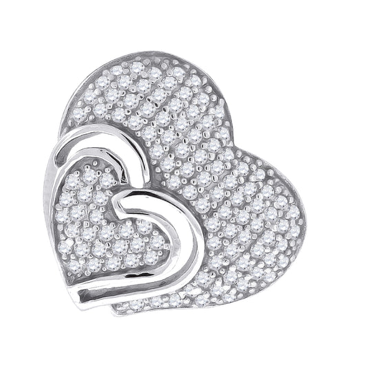 Sterling Silver Womens Cubic Zirconia Heart Charm Pendant