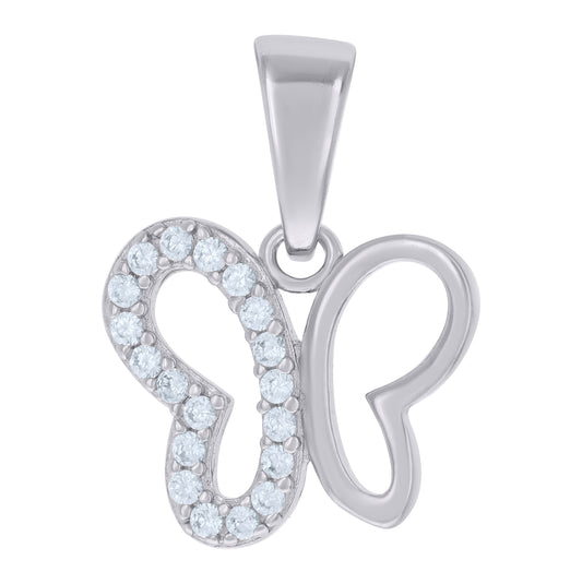 Sterling Silver Womens Cubic Zirconia Butterfly Charm Pendant