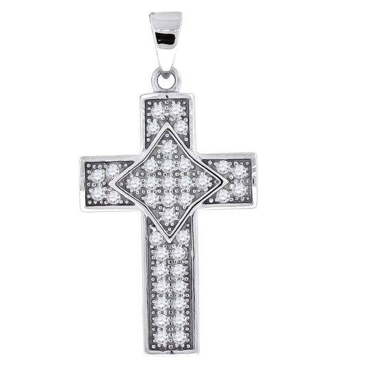 Sterling Silver Unisex Cubic Zirconia Cross Religious Charm Pendant