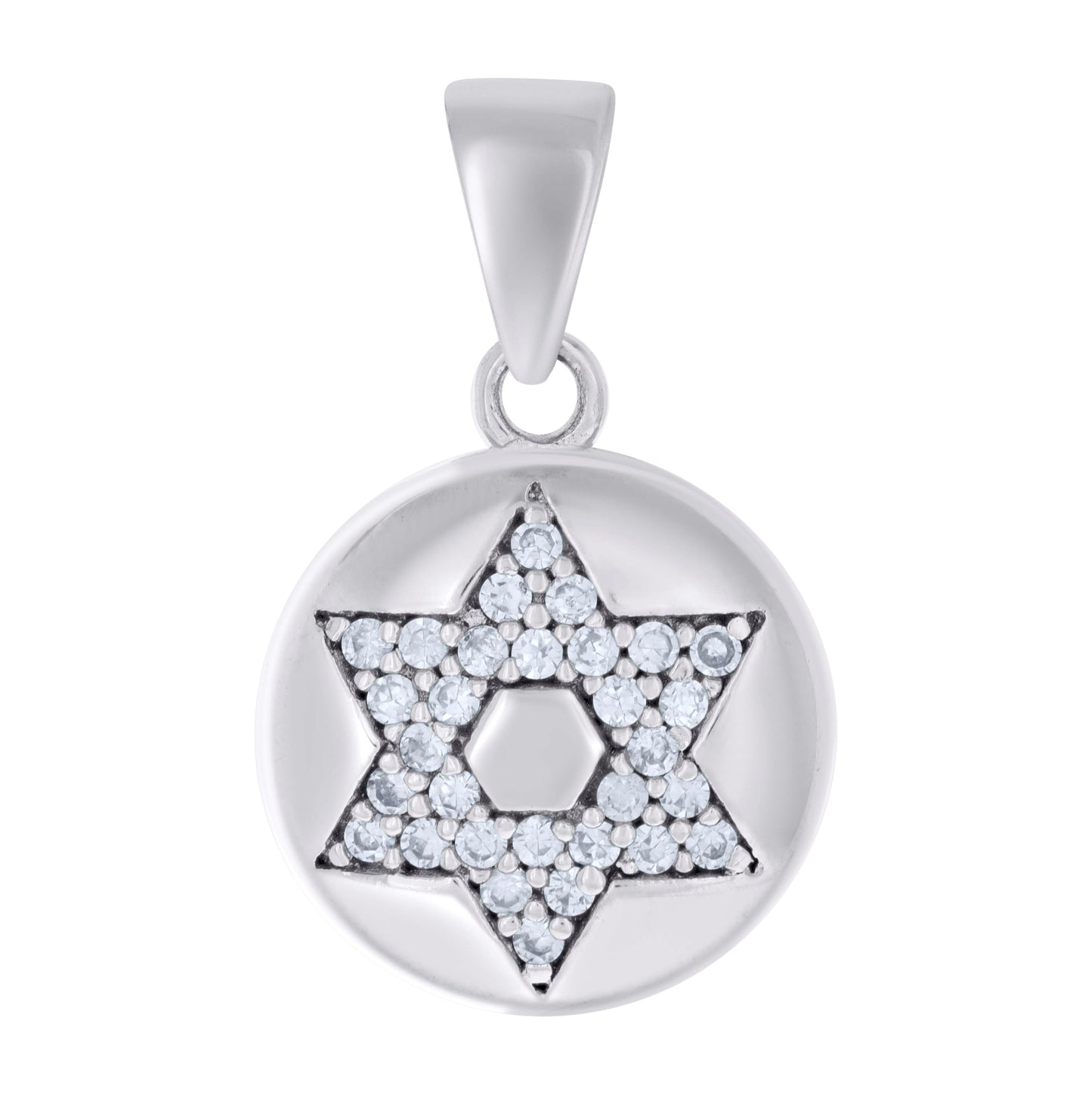 Sterling Silver Unisex Cubic-Zirconia Star Of David Symbol Religious Charm Pendant