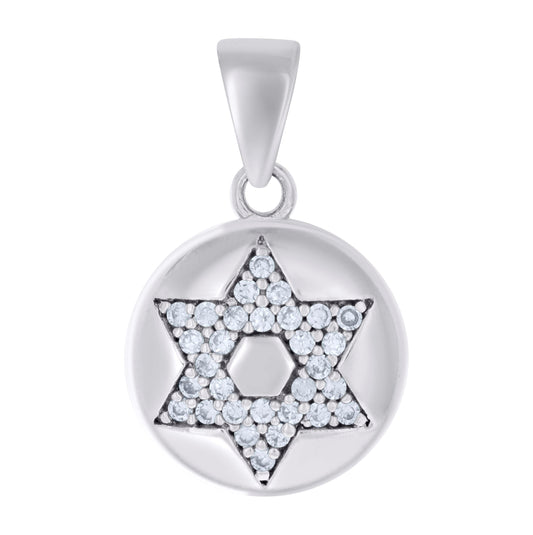 Sterling Silver Unisex Cubic-Zirconia Star Of David Symbol Religious Charm Pendant