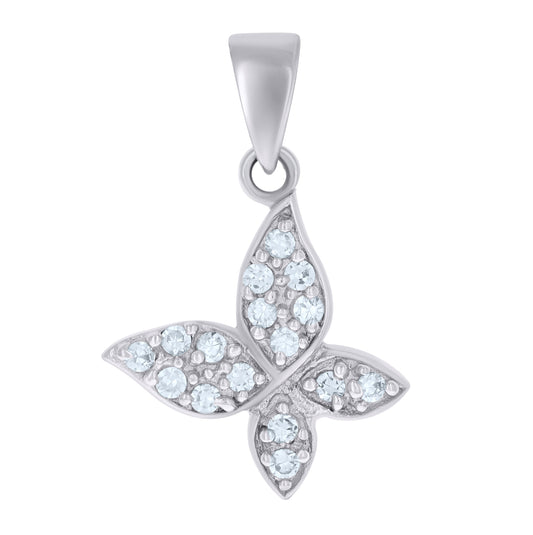 Sterling Silver Womens Cubic-Zirconia Butterfly Fashion Charm Pendant