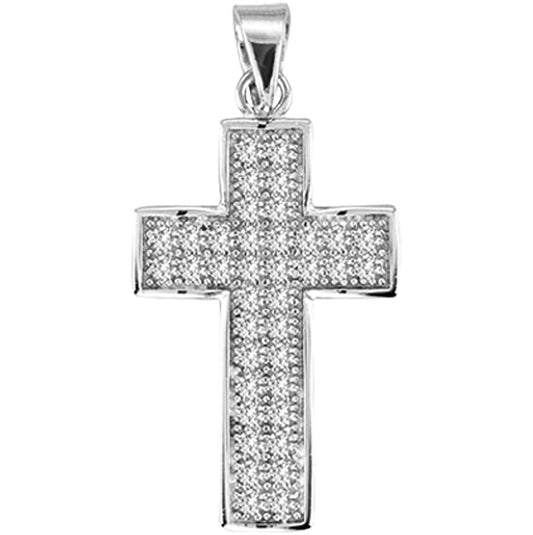 Sterling Silver Mens Cubic Zirconia Cross Religious Charm Pendant