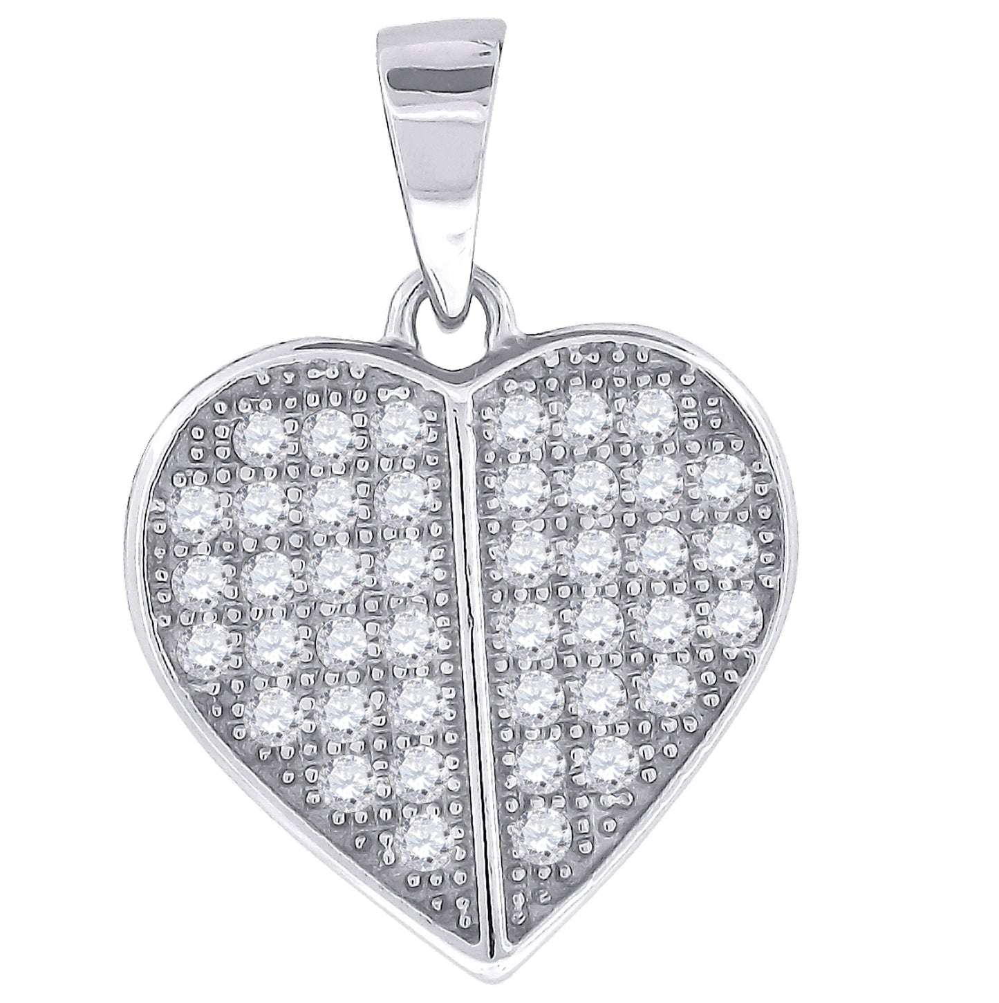 Sterling Silver Womens Cubic-Zirconia Heart Charm Pendant