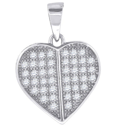 Sterling Silver Womens Cubic-Zirconia Heart Charm Pendant
