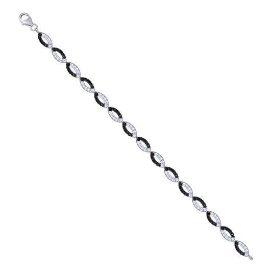 Sterling Silver Womens Black & White Micropave Cubic Zirconia Link Bracelet