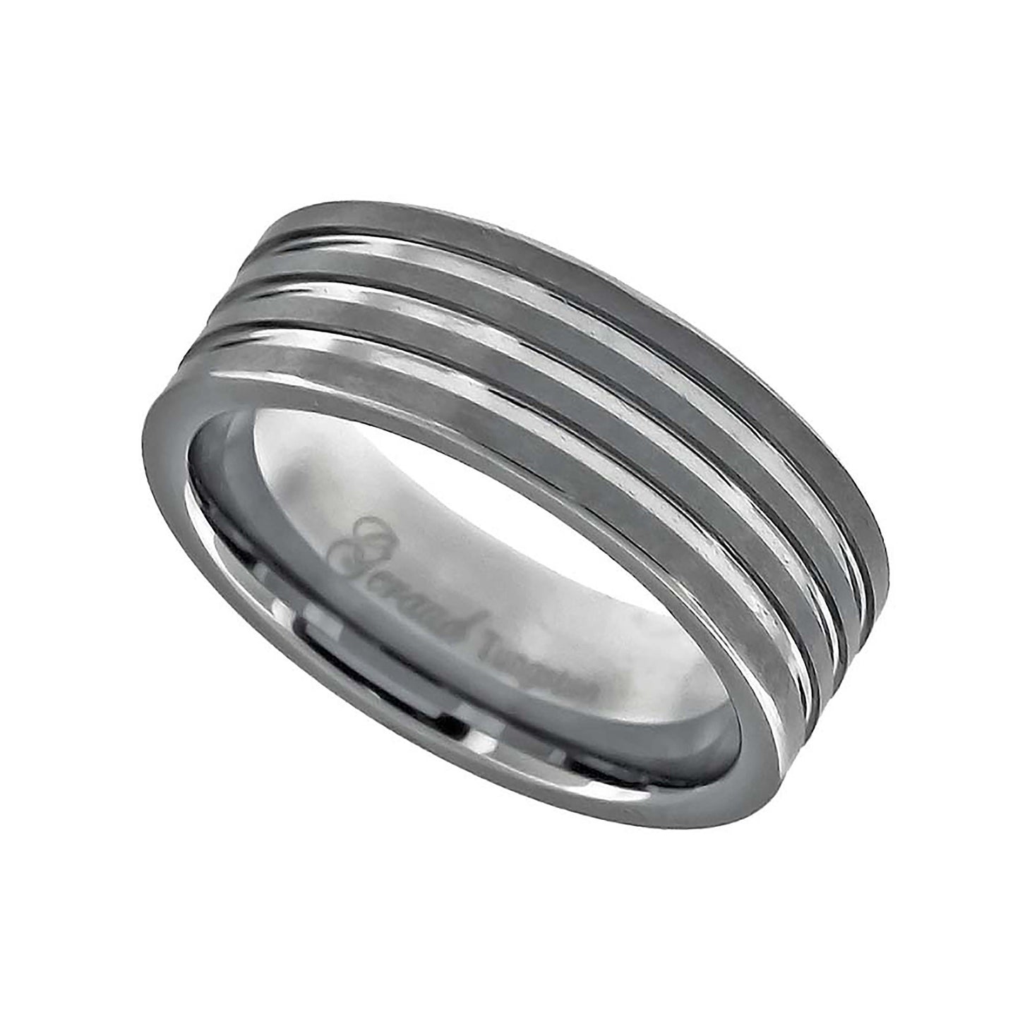 Tungsten Polished Triple Grooved Mens Comfort-fit 8mm Size 7 - 14 Bridal Anniversary Engagement Wedding Band