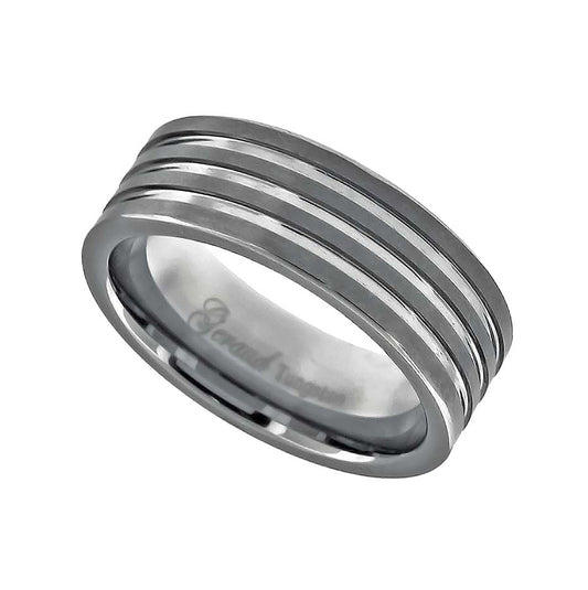 Tungsten Polished Triple Grooved Mens Comfort-fit 8mm Size 7 - 14 Bridal Anniversary Engagement Wedding Band