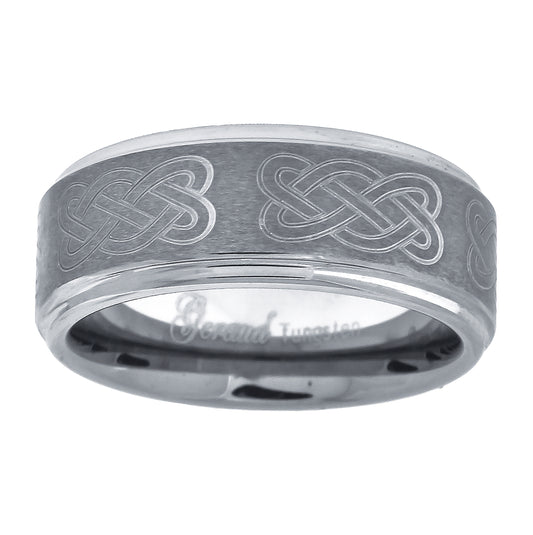 Tungsten Center Brushed Celtic Design Mens Comfort-fit 8mm Sizes 7 - 14 Bridal Anniversary Engagement Wedding Band