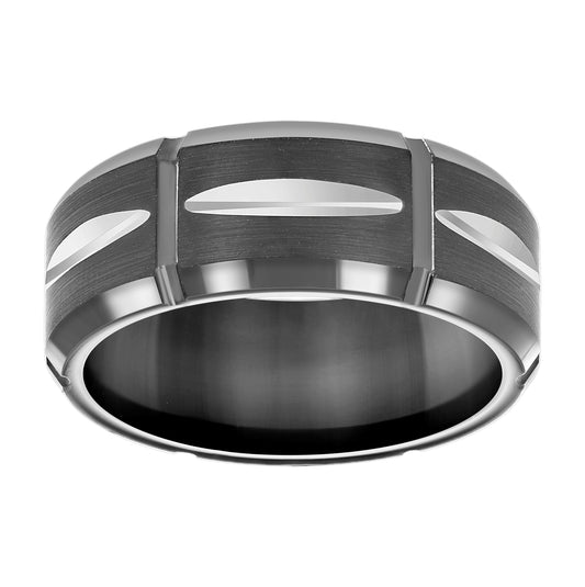 Tungsten Black Diamond-cut Mens Comfort-fit 8mm Sizes 7 - 14 Bridal Anniversary Engagement Wedding Band