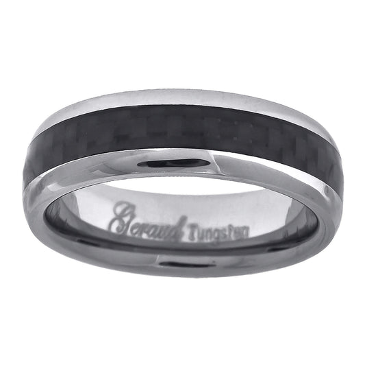 Tungsten Black Carbon Fiber Inlay Dome Mens Comfort-fit 6mm Sizes 7 - 14 Bridal Anniversary Engagement Wedding Band