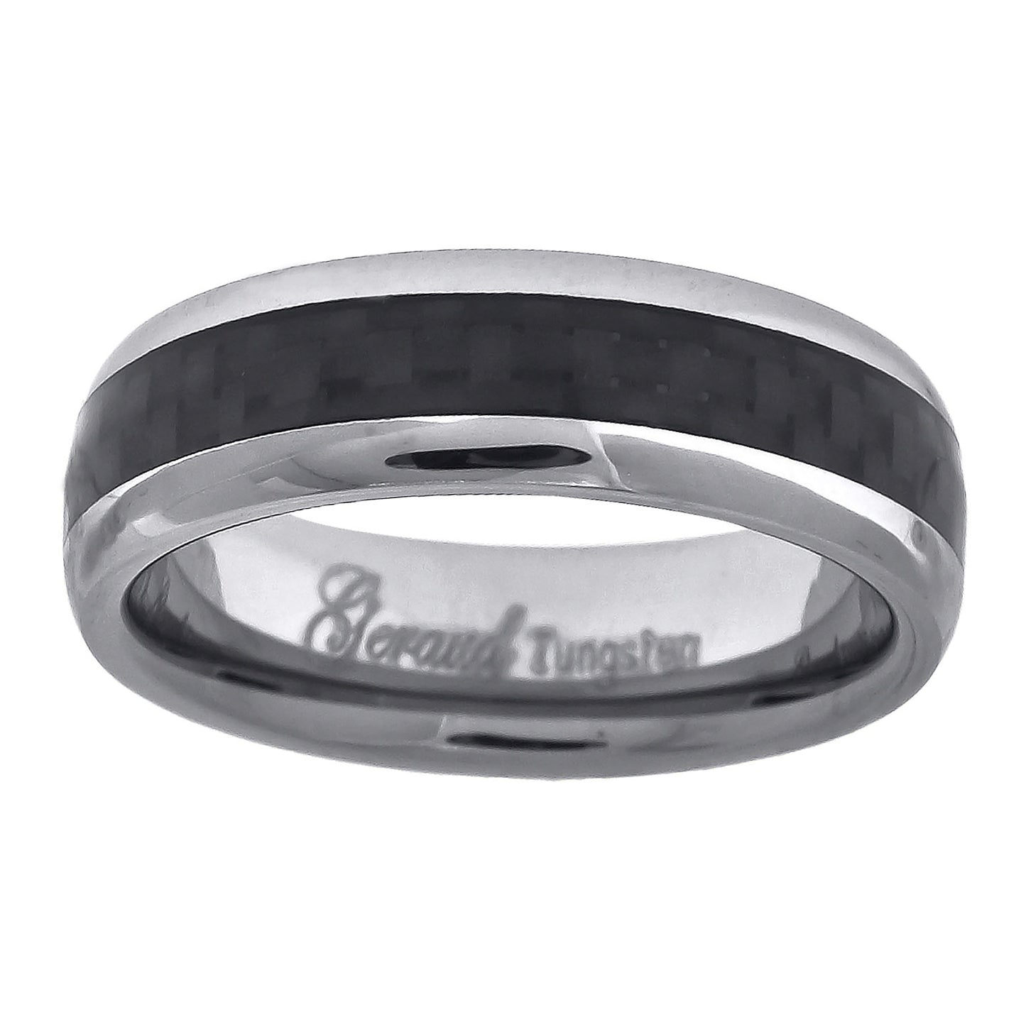 Tungsten Black Carbon Fiber Inlay Dome Mens Comfort-fit 6mm Sizes 7 - 14 Bridal Anniversary Engagement Wedding Band