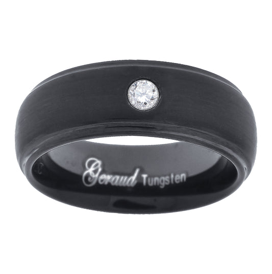 Tungsten Black Cubic Zirconia Step Edges Mens Comfort-fit 6mm Sizes 7 - 14 Bridal Anniversary Engagement Wedding Band