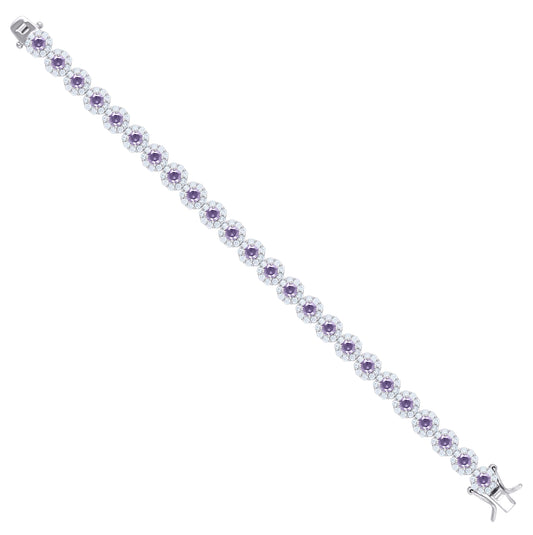 Sterling Silver Womens Cubic Zirconia Fancy Tennis Flower Bracelet Size 8 Inches