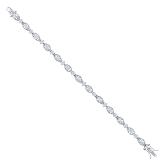 Sterling Silver Womens Cubic Zirconia Marquise Cut White Stone Bracelet