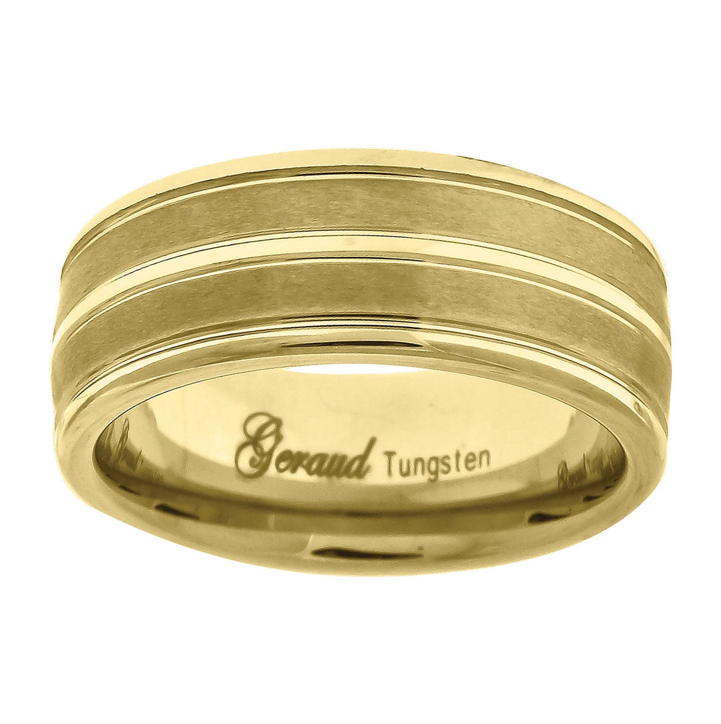Tungsten Yellow-tone Center Groove Brushed Dome Mens Comfort-fit 8mm Sizes 7 - 14 Bridal Anniversary Engagement Wedding Band