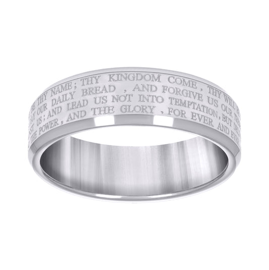 Tungsten Christian Cross with Prayer Comfort-fit 8mm Sizes 7 - 14 Bridal Anniversary Engagement Wedding Band with Beveled Edges