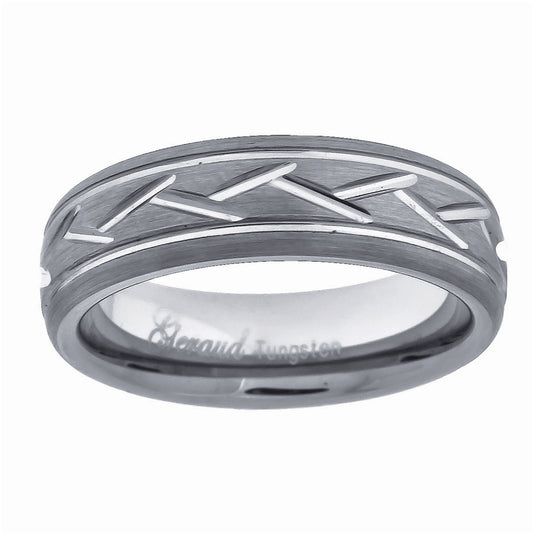 Tungsten Diagonal Cut Grooved Mens Comfort-fit 6mm Sizes 7 - 14 Bridal Anniversary Engagement Wedding Band