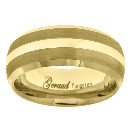 Tungsten Yellow-tone Brushed Sides Center Polished Mens Comfort-fit 8mm Sizes 7 - 14 Bridal Anniversary Engagement Wedding Band