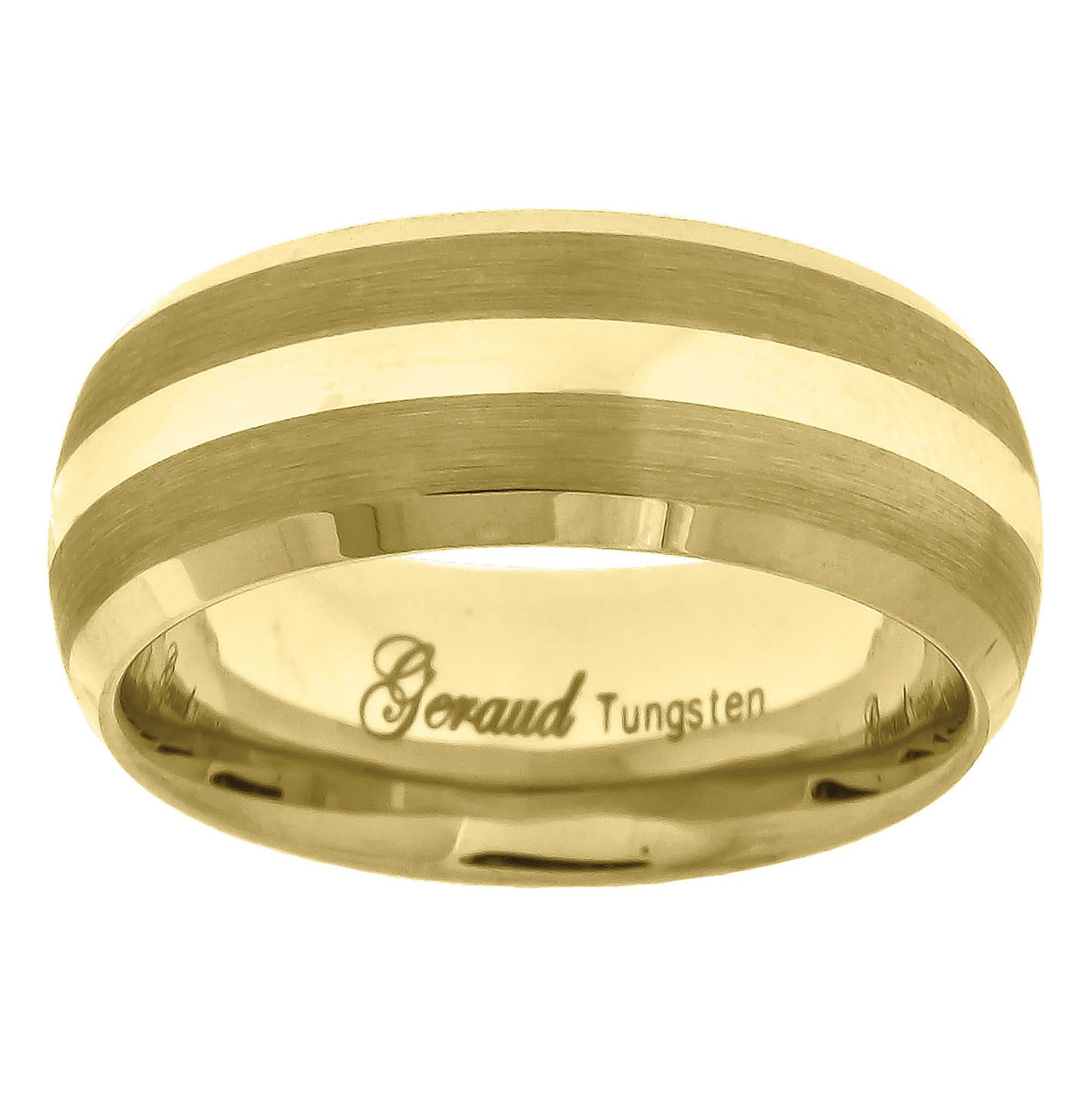 Tungsten Yellow-tone Brushed Sides Center Polished Mens Comfort-fit 8mm Sizes 7 - 14 Bridal Anniversary Engagement Wedding Band