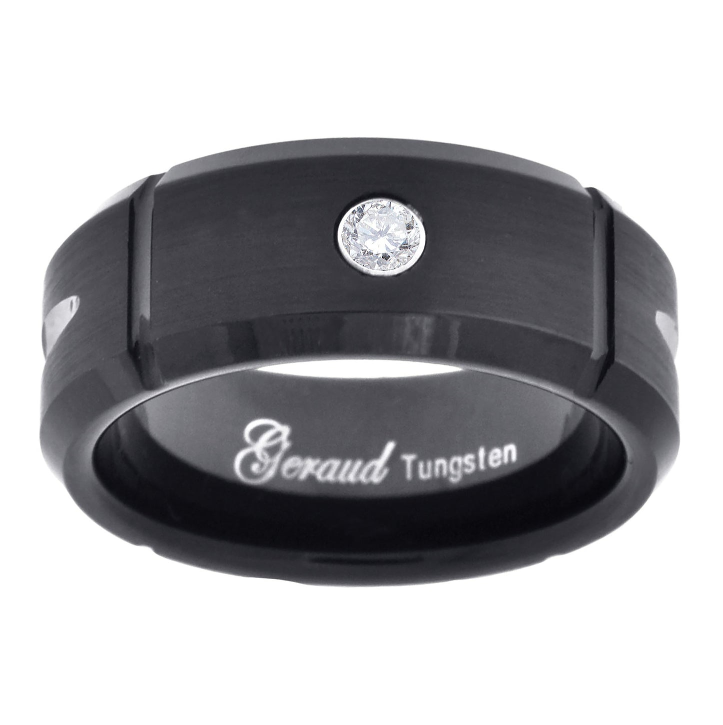 Tungsten Black Multi Grooves Cubic Zirconia Inlay Mens Comfort-fit 8mm Sizes 7 - 14 Bridal Anniversary Engagement Wedding Band