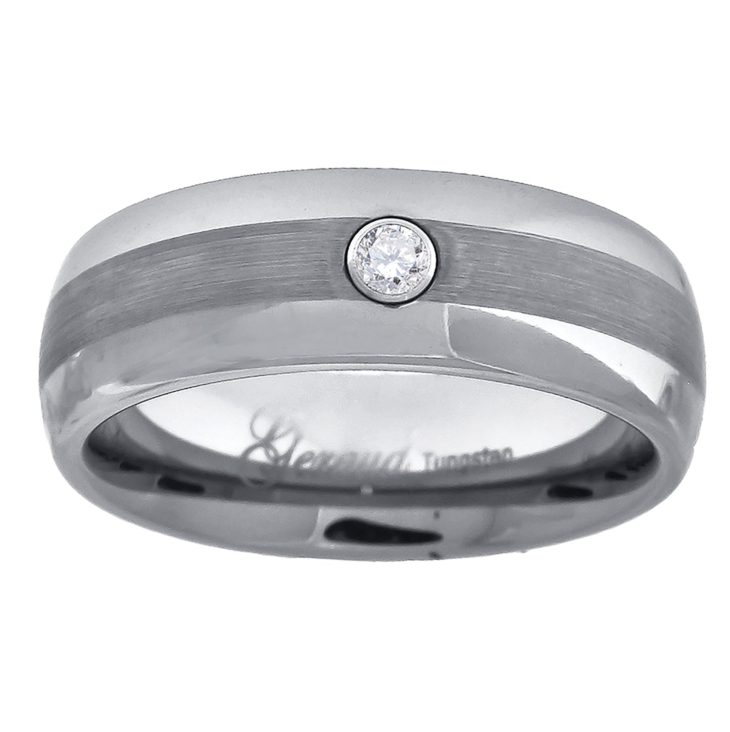 Tungsten Cubic Zirconia Center Brushed Dome Mens Comfort-fit 7mm Sizes 7 - 14 Bridal Anniversary Engagement Wedding Band