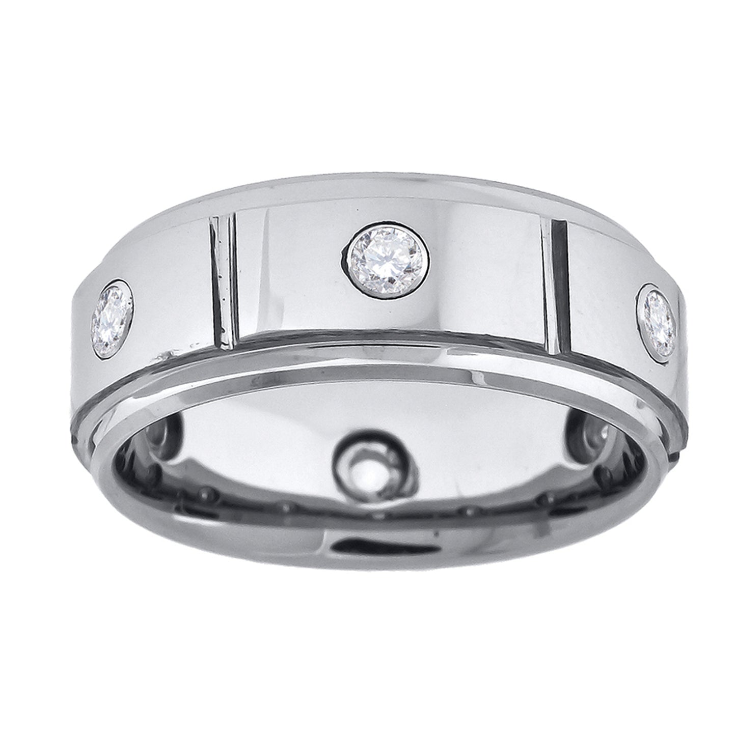 Tungsten Multi-Grooves Cubic Zirconia Inlay Mens Comfort-fit 8mm Sizes 7 - 14 Bridal Anniversary Engagement Wedding Band