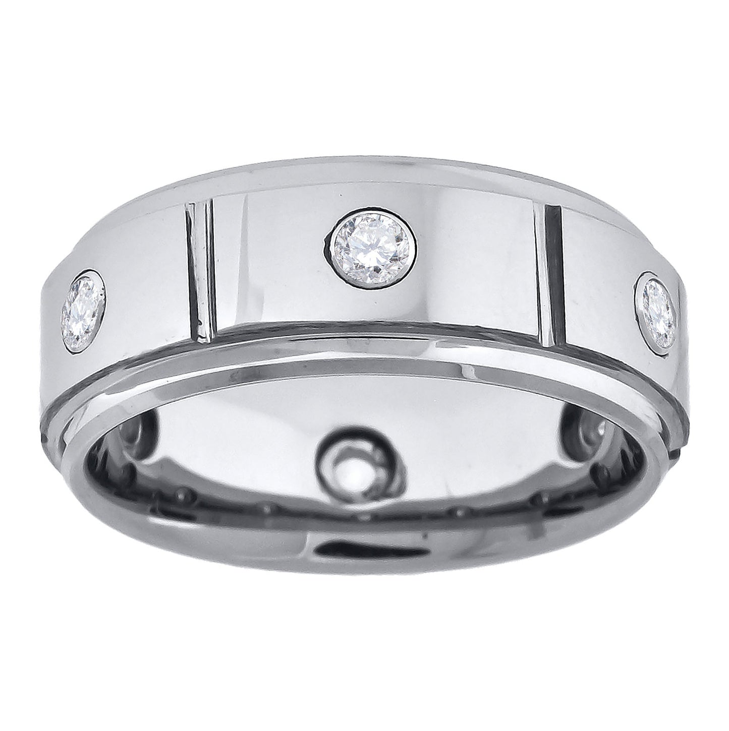 Tungsten Multi-Grooves Cubic Zirconia Inlay Mens Comfort-fit 8mm Sizes 7 - 14 Bridal Anniversary Engagement Wedding Band