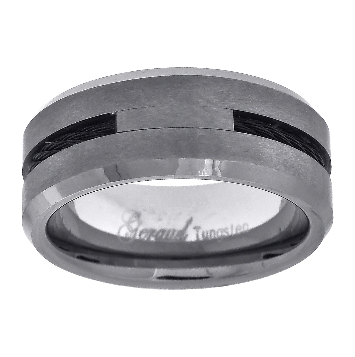 Tungsten Black WITH INLAY Beveled Edges Mens Comfort-fit 8mm Sizes 7 - 14 Bridal Anniversary Engagement Wedding Band