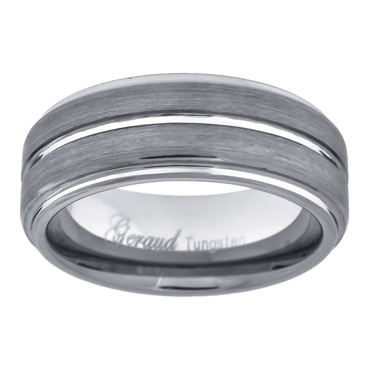 Tungsten Center Groove Brushed Step Edges Mens Comfort-fit 8mm Sizes 7 - 14 Bridal Anniversary Engagement Wedding Band