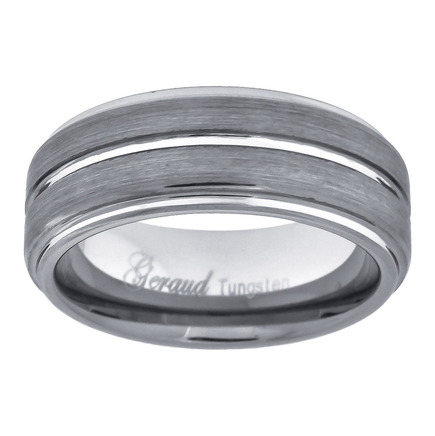 Tungsten Center Groove Brushed Step Edges Mens Comfort-fit 8mm Sizes 7 - 14 Bridal Anniversary Engagement Wedding Band