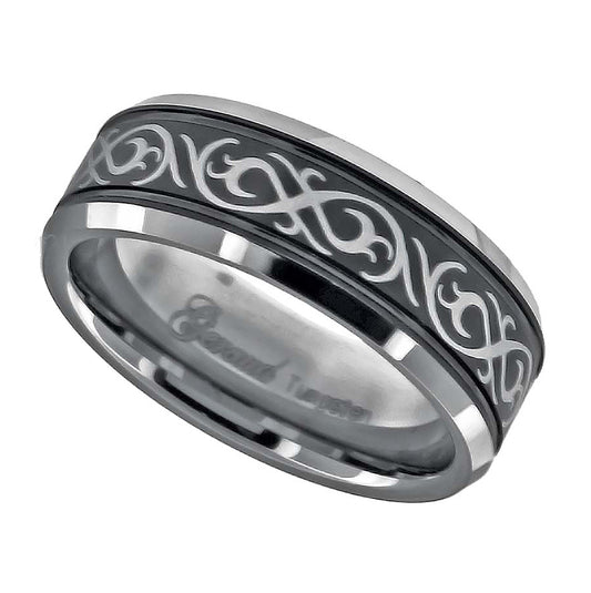 Tungsten Laser Itched Celtic Design Two-tone Mens Comfort-fit 8mm Sizes 7 - 14 Bridal Anniversary Engagement Wedding Band