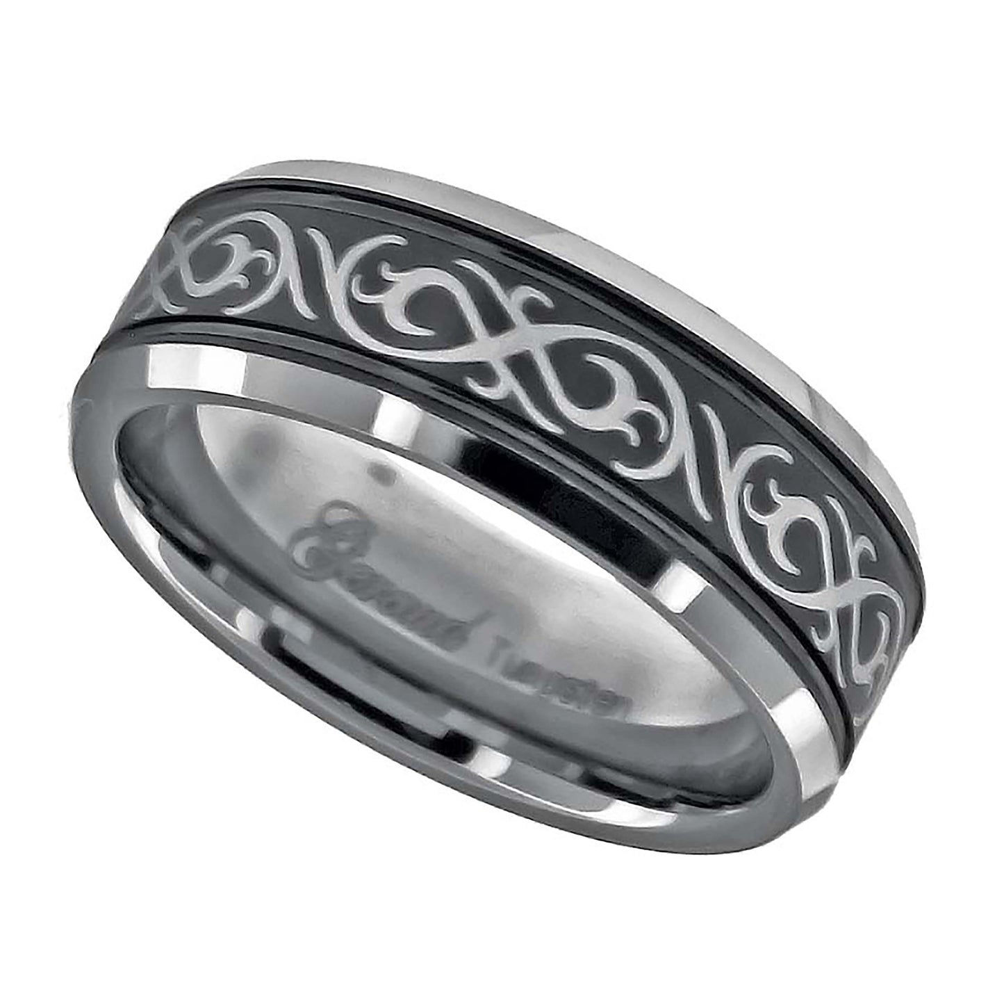 Tungsten Laser Itched Celtic Design Two-tone Mens Comfort-fit 8mm Sizes 7 - 14 Bridal Anniversary Engagement Wedding Band