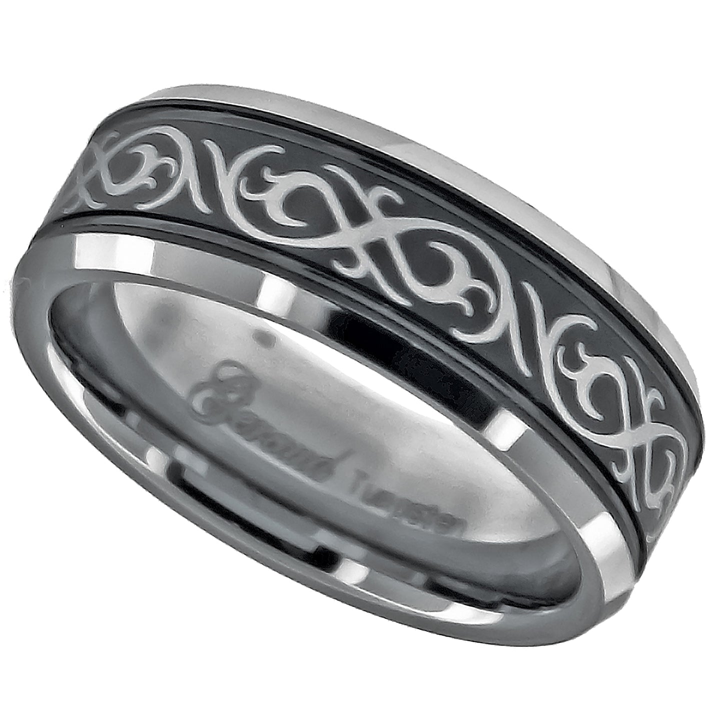 Tungsten Laser Itched Celtic Design Two-tone Mens Comfort-fit 8mm Sizes 7 - 14 Bridal Anniversary Engagement Wedding Band