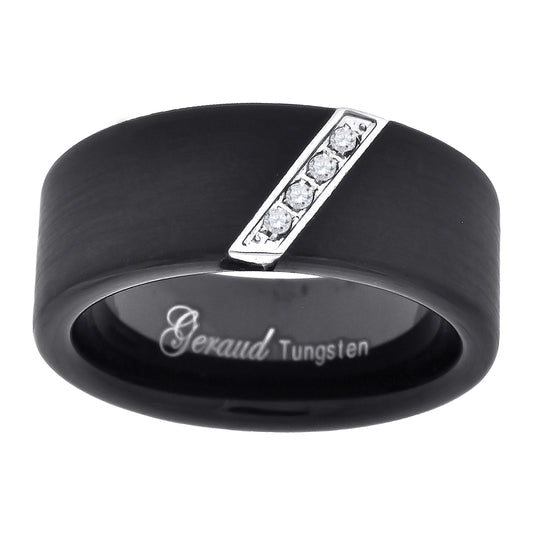 Tungsten Black Matt Diagonal Cubic Zirconia Line Mens Comfort-fit 8mm Size-7-14 Bridal Anniversary Engagement Wedding Band