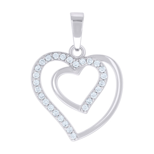 Sterling Silver Womens Cubic Zirconia Heart Charm Pendant